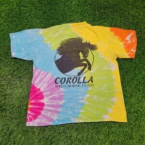 VTG 1993 Oneita USA Single Stitch Tie-Dye Corolla Wild Horse Boxy Crop L
